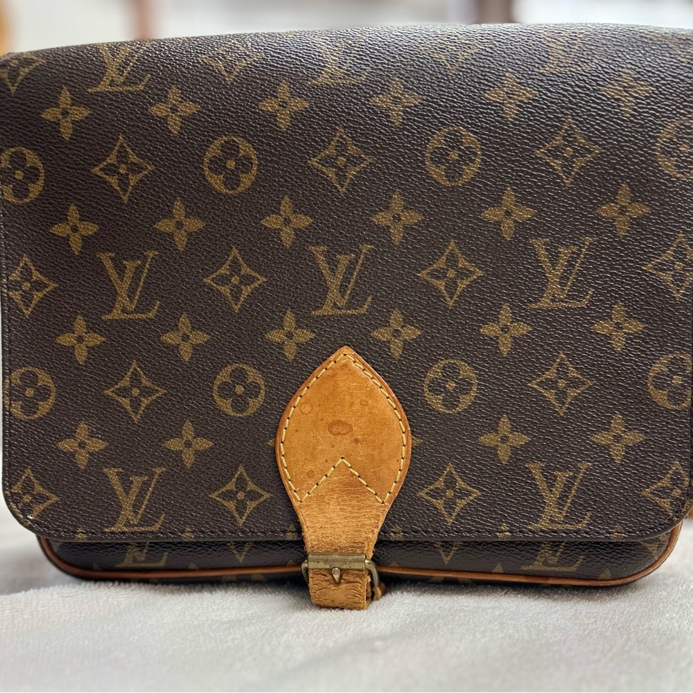 Authentic Original Vintage Style Brown and Tan Monogram Messenger Bag